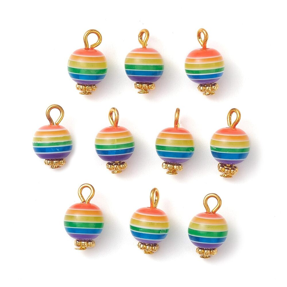 8610 300 pcs Rainbow Stripe Round Theme Resin Charms Bubblegum Ball Shaped